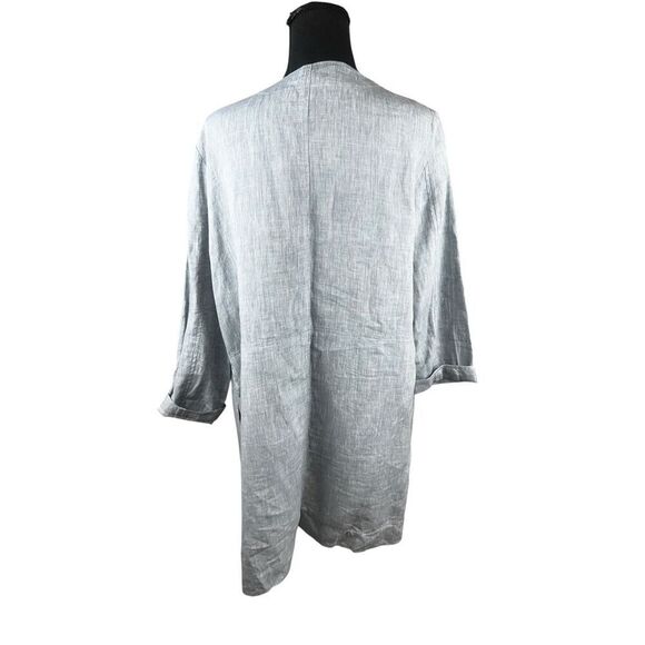 Eileen Fisher Lagenlook Women's Medium 100% Linen Chambray Long blue cardigan - Picture 5 of 7